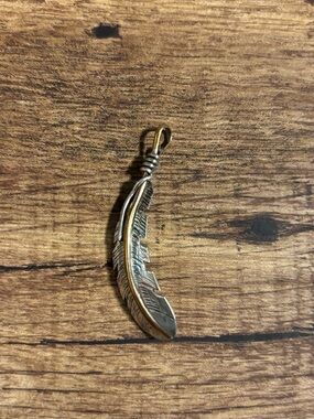 Two-Tone Feather Pendant Necklace - Gold Filked & Sterling Silver. Navajo made.